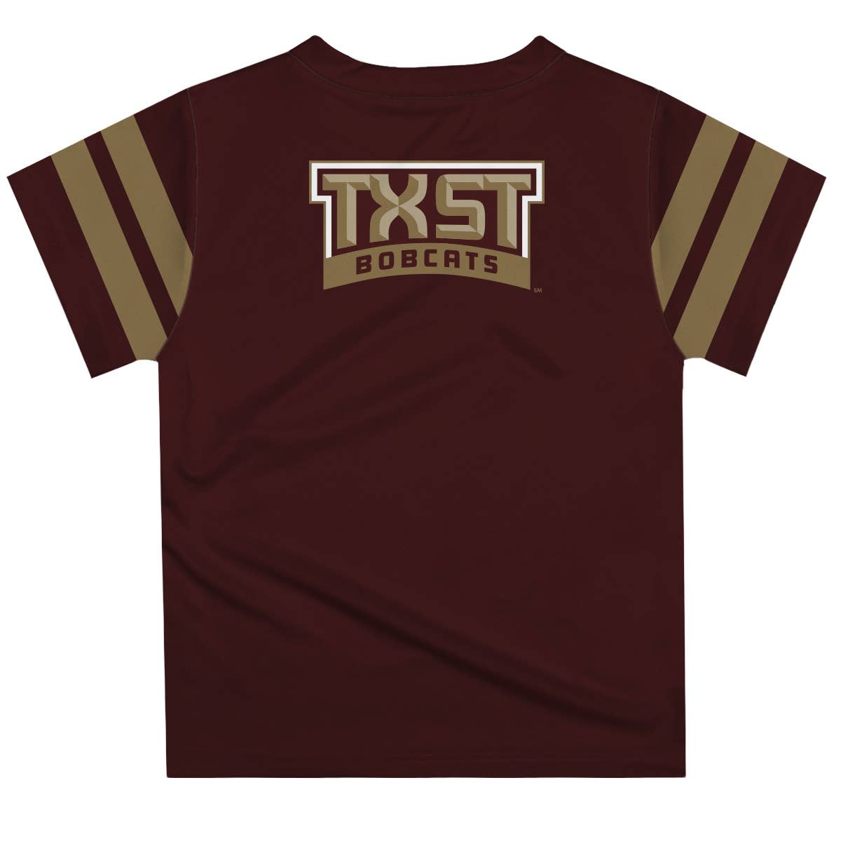 Vive La Fete - Wholesale Screen Printed T-Shirt - Kids - TXST Texas State Bobcats Maroon Tee with Stripes-Sleeves1