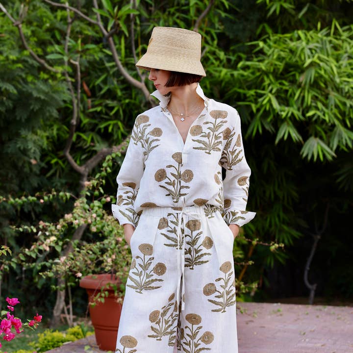 Montecito Wide Leg Pant Khaki Flower for wholesale by Maison Marigold