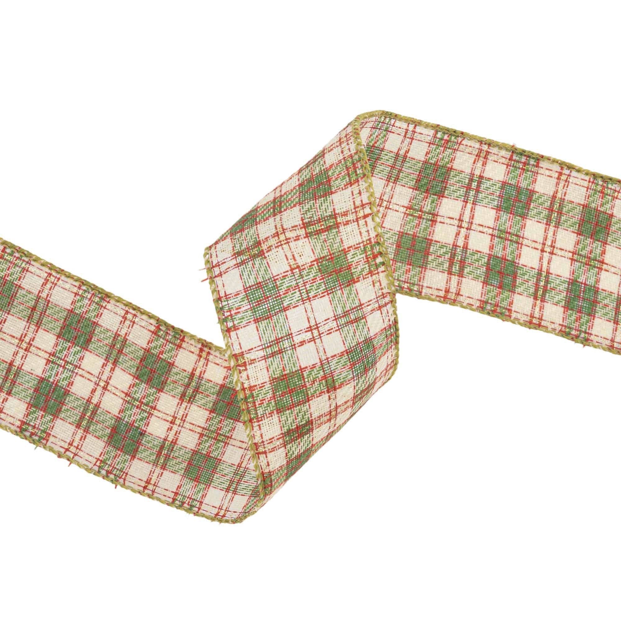 LA Ribbons Wholesale - Wholesale Ribbon - Gift Wrapping - 2 1/2" Wired Ribbon | White/Red/Green Plaid | 10 Yard Spool3