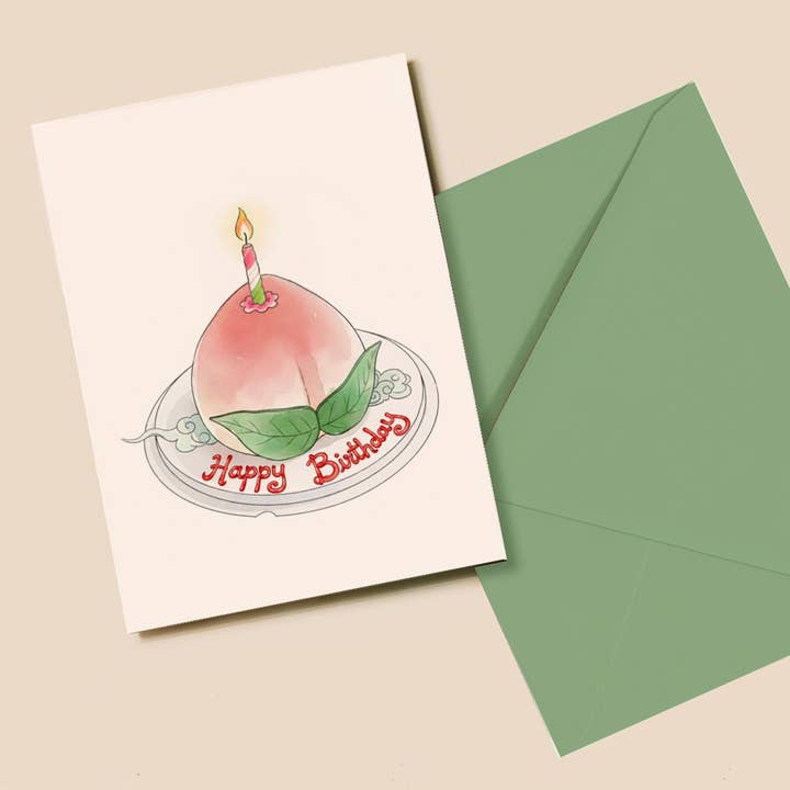 Longevity Peach 寿桃蛋糕 Birthday Card for wholesale by Overice
