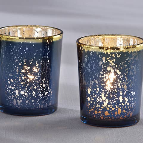 Kate Aspen - Wholesale Candle Holder - Blue Mercury Glass Tea Light Holder (Set of 4)