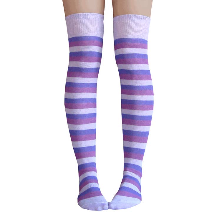 Purple Striped Thigh Highs for wholesale by Chrissy's Socks