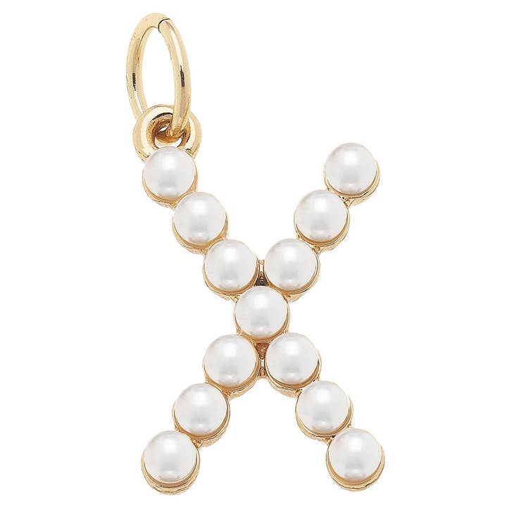 Canvas Style - Wholesale Individual Charm/Pendant - Pearl-Studded Letter Charm in Ivory5