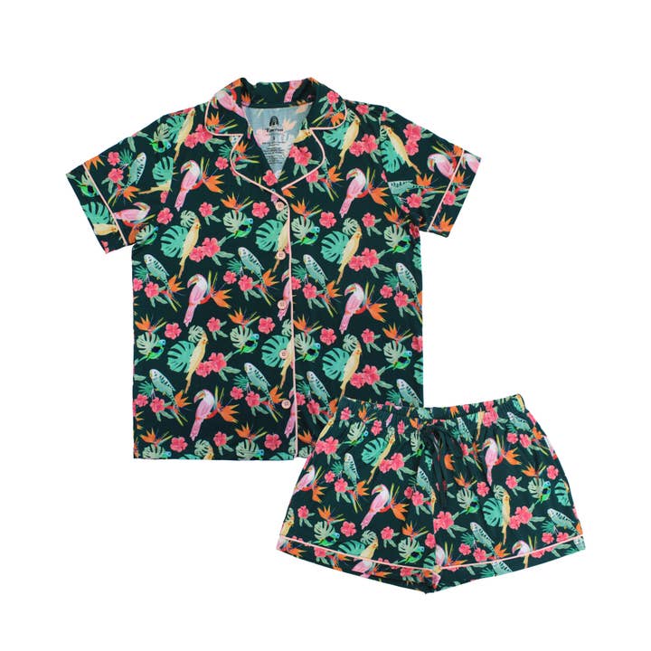Isla Botánica Ensemble de Pyjama Femme en Bambou à Manches Courtes et Motif Oiseaux Tropicaux pour la vente par Emerson and Friends