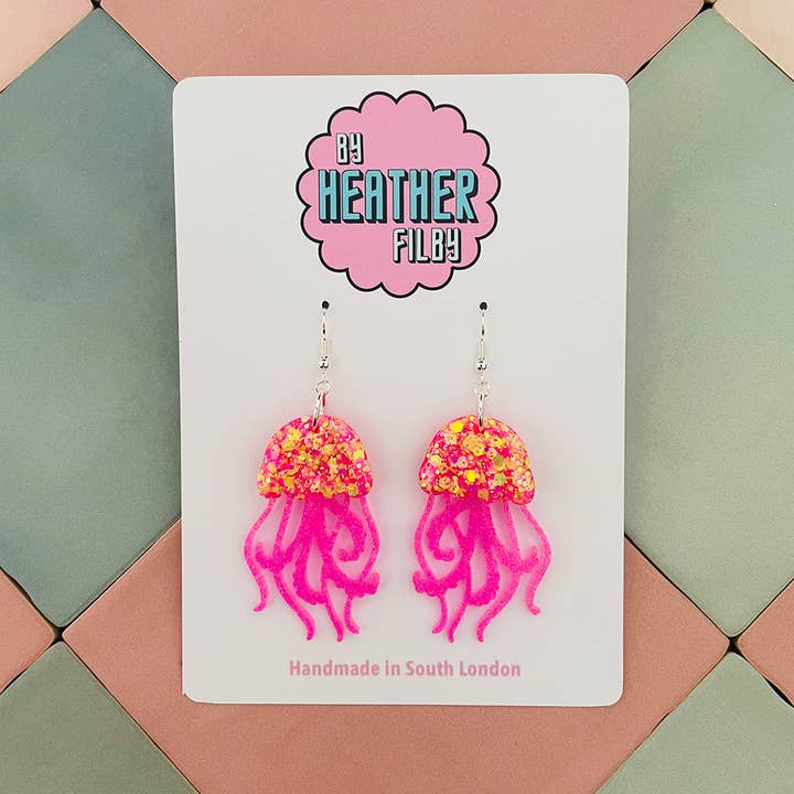 By Heather Filby – wholesale Dangle earrings – JellyFish Glitter Earrings (MORE COLOURS) - Best Seller4