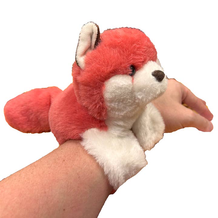 Pink Fox Plush Stuffed Animal with Two Slap Bracelets for wholesale by Texas Toy Distribution