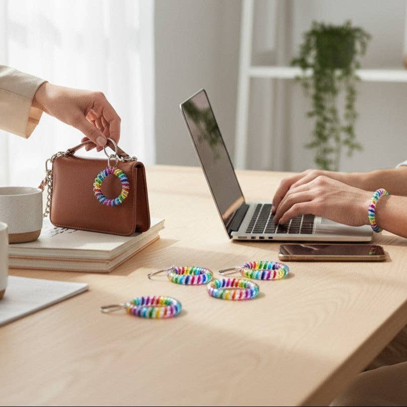 UNE COULEUR PORTE-CLÉS ÉLASTIQUE ARC-EN-CIEL 0415-20 (12 PIÈCES) en vente sur Faire4