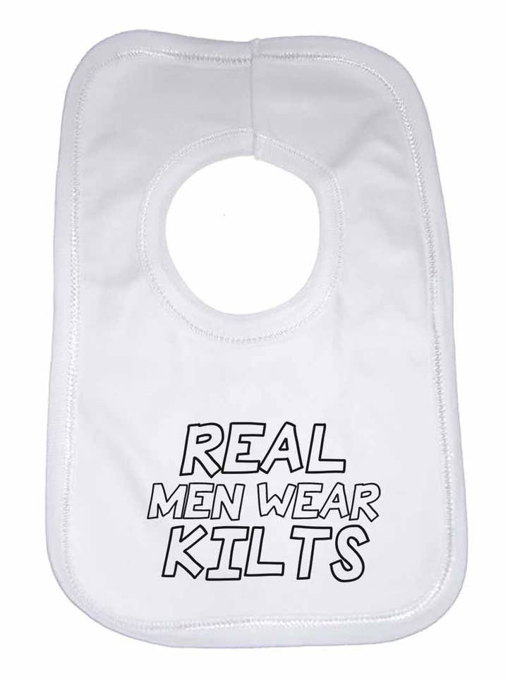 Bavaglini Real Men Wear Kilts per ragazzi e ragazze per la vendita all'ingrosso da parte di Little Ratbag