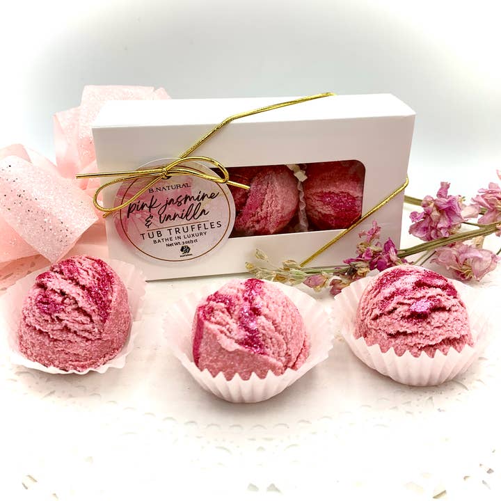 B.NATURAL - Wholesale Bath Bomb/Fizz - Pink Jasmine & Vanilla| Tub Truffles -3CT Gift Box