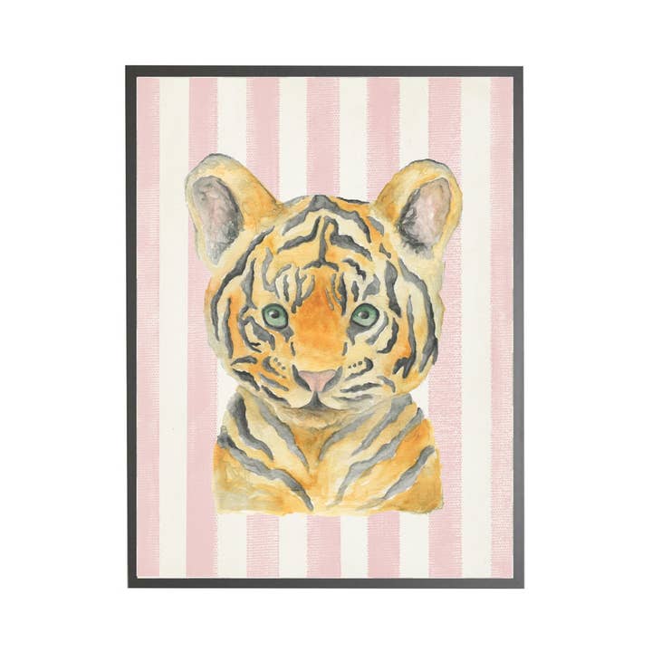 Baby Tigre ad acquerello su strisce rosa per la vendita all'ingrosso da parte di Antique Curiosities Inc