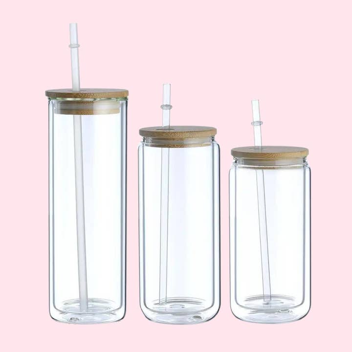 Glass Can Double Wall Sublimation Cups and other Purchase wholesale glass with bamboo lid and straw. Free returns & net 60 terms on Faire trending on Faire.