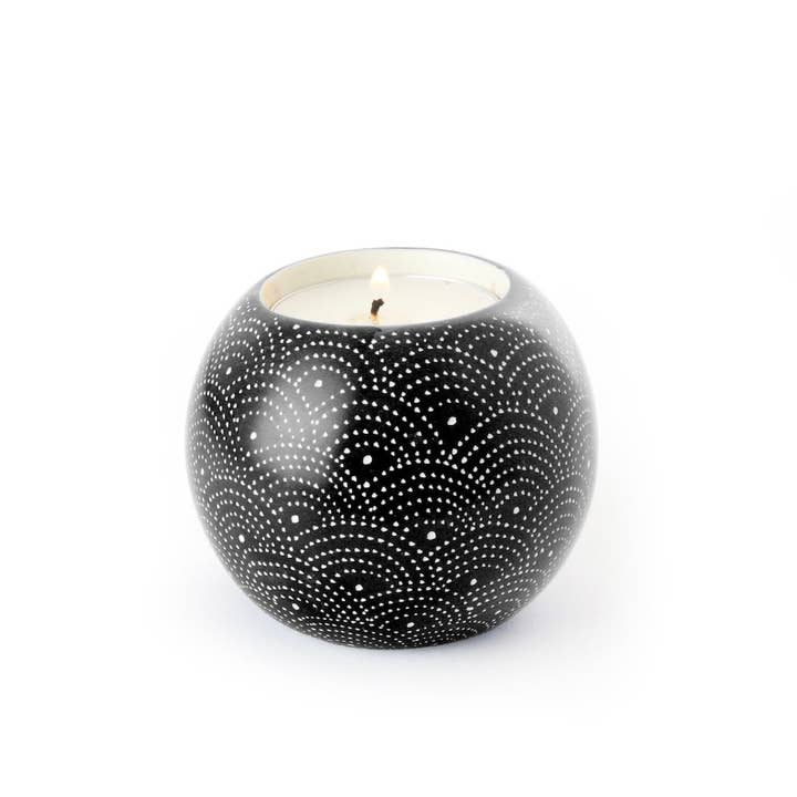Swahili | AFRICAN MODERN - Wholesale Candle Holder - Black Deco Dot 2" Sphere Soapstone Tea Light Candle Holder