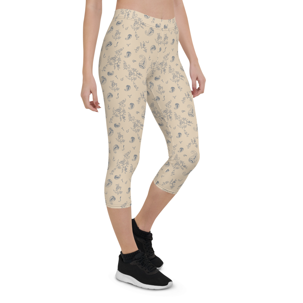 Ara - Wholesale Athletic/Lounge Leggings - Women's - Capri Cream Paisley-design Leggings5