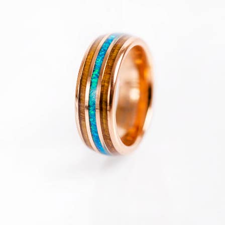 AxBands - Wholesale Trouwring - Roségouden opaal ring, houten trouwring, opaal ring 906