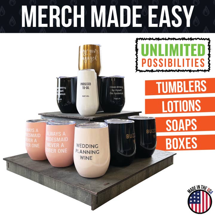 Torched Displays - Vente Support/étui pour présentoir - Présentoir portable d'angle en bois à 3 niveaux15