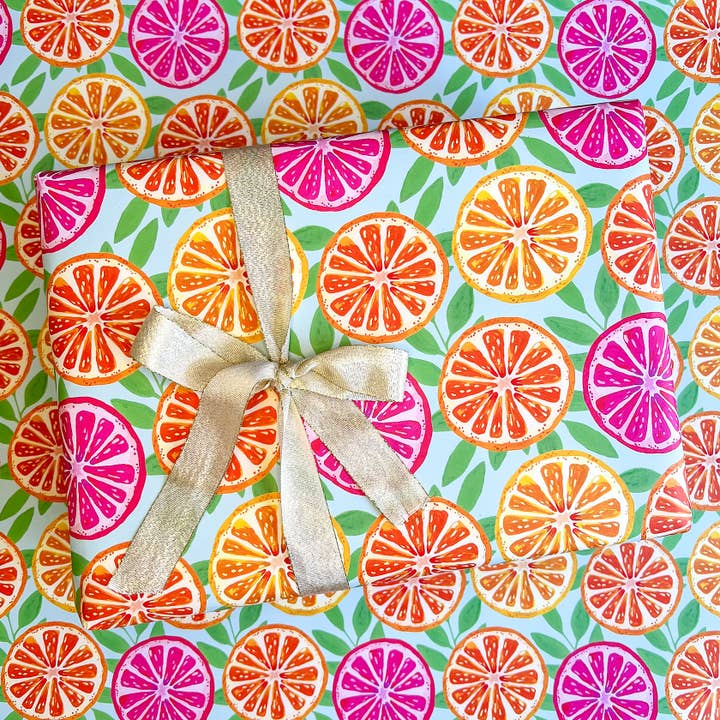 Gert & Co - Wholesale Wrapping Paper Roll - Bright Oranges Gift Wrap | Bright Citrus Wrapping Paper
