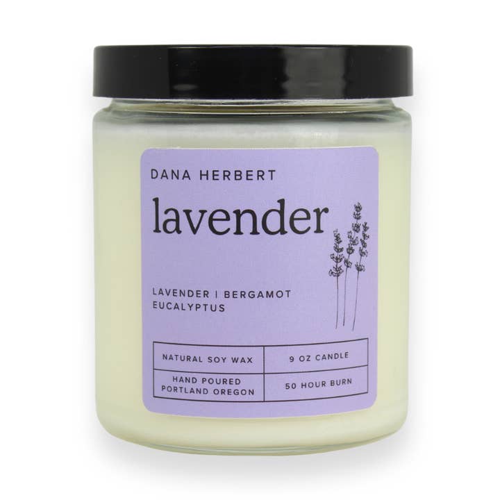 Lavendelduftlys 9 oz. glas for engroshandel hos Dana Herbert