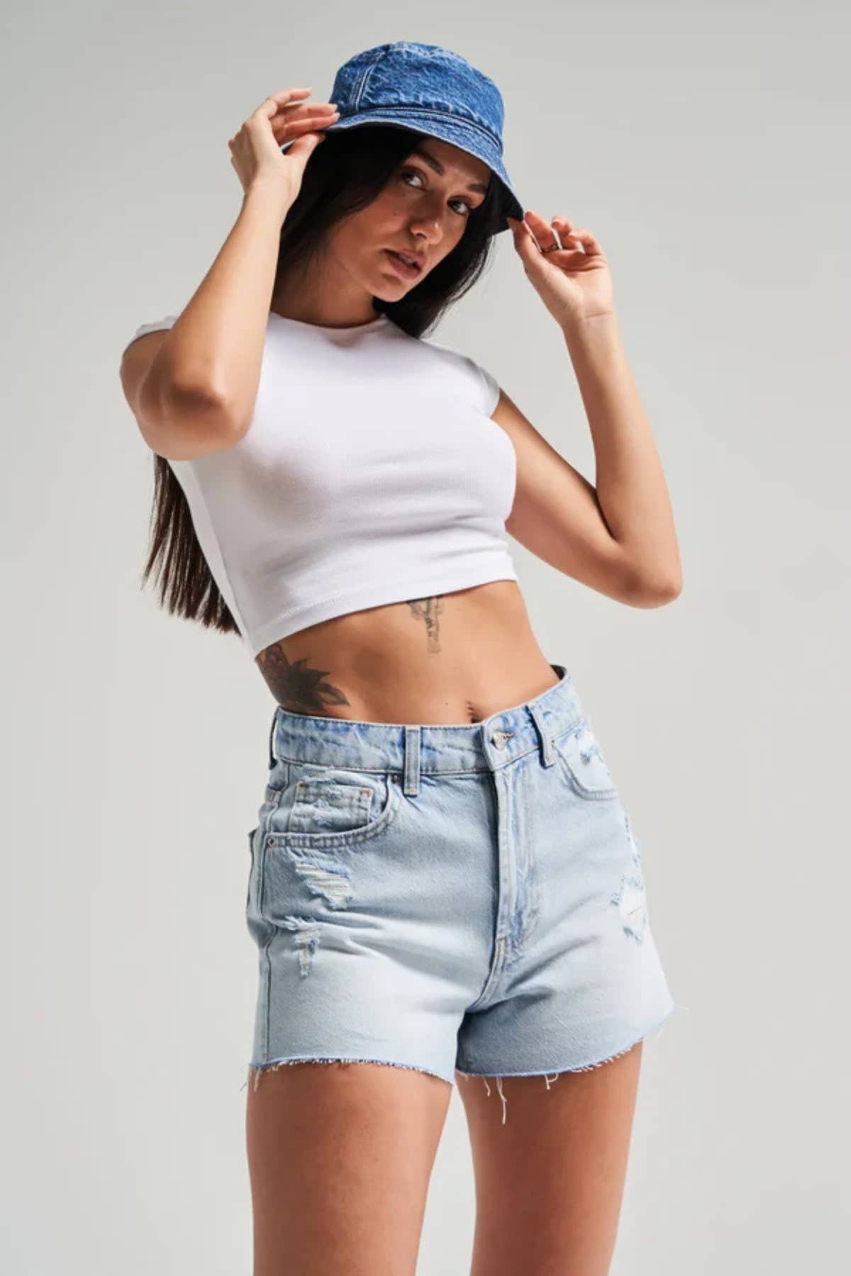 Blue Raw Hem Denim Shorts for wholesale on Faire1