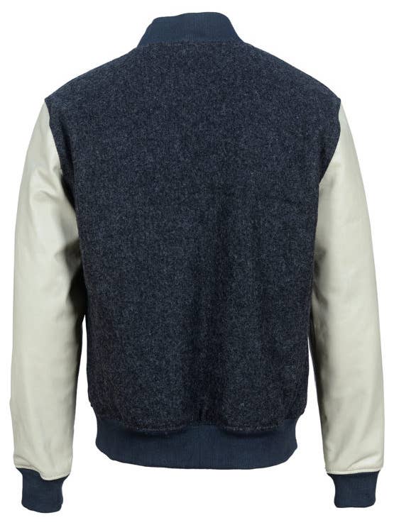Blue Wellford - Wholesale Bomber Jacket - Men's - Varsity CHAR leather jacket with wool sleeves