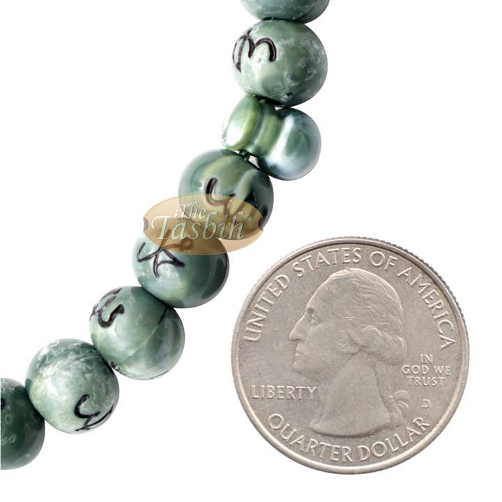 IndoMode – wholesale Bönehalsband – Stor marmor grön plast 10mm islamisk Tasbih svart Allah Muhammad bön pärlor
