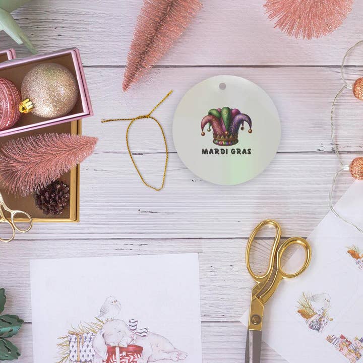 3dRose - Wholesale Ornament - 3dRose, Image of a Mardi Gras fools hat of purple, red green. Enjoy the fest, Ornament5