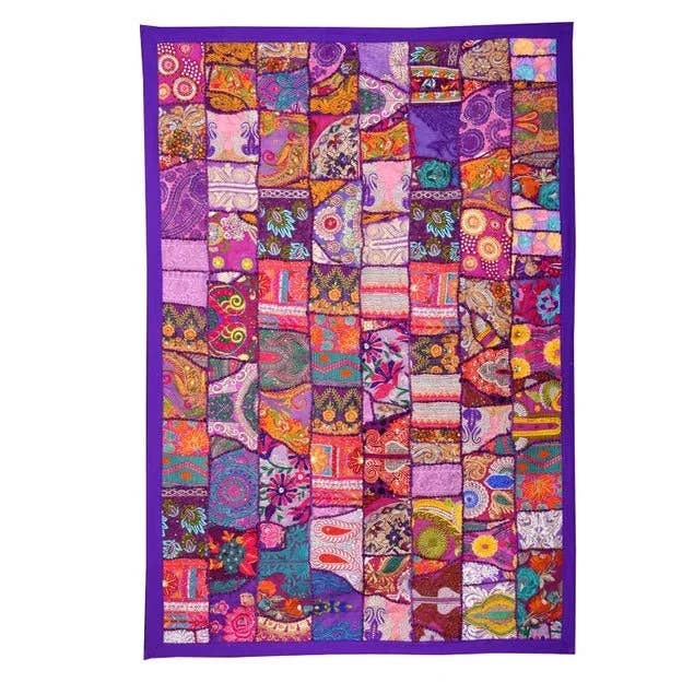 GYPSY STUDIO - Vendita all'ingrosso Tende - Arazzo da Parete Viola Patchwork Indiano Vintage per Parete