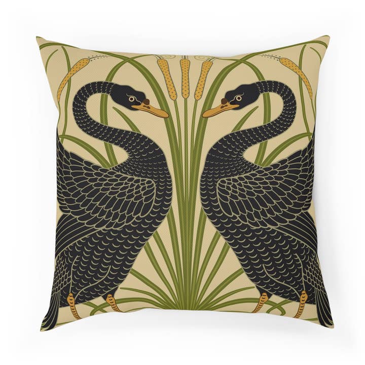 Cuscino in Drill di Cotone ispirato a William Morris - Collezione Cigno Nero (Cygnus Atratus) per la vendita all'ingrosso da parte di Willy Morris Home Emporium
