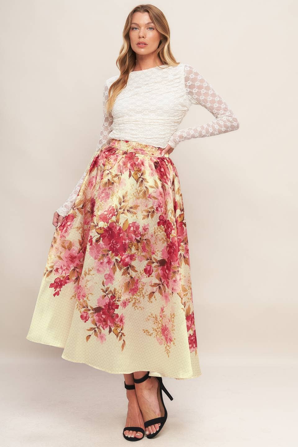 IVORY A printed woven full midi skirt - IK7705 for wholesale on Faire0