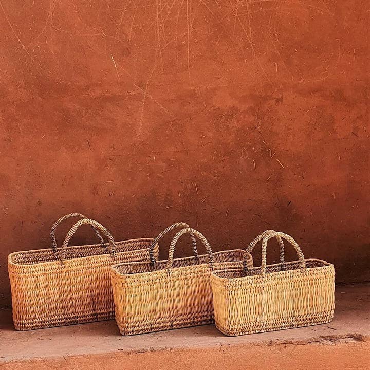 Reed Storage baskets Set - doume handles for wholesale by HandmadeBestSeller