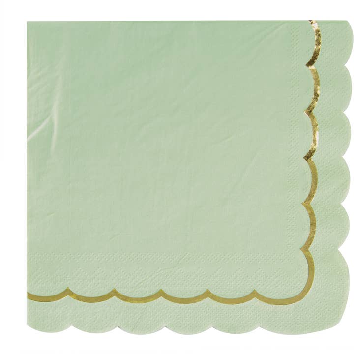 SERVIETTES FESTONNEES 33X33CM VERT SAUGE ET OR X 16 pour la vente par Tim&Puce Factory