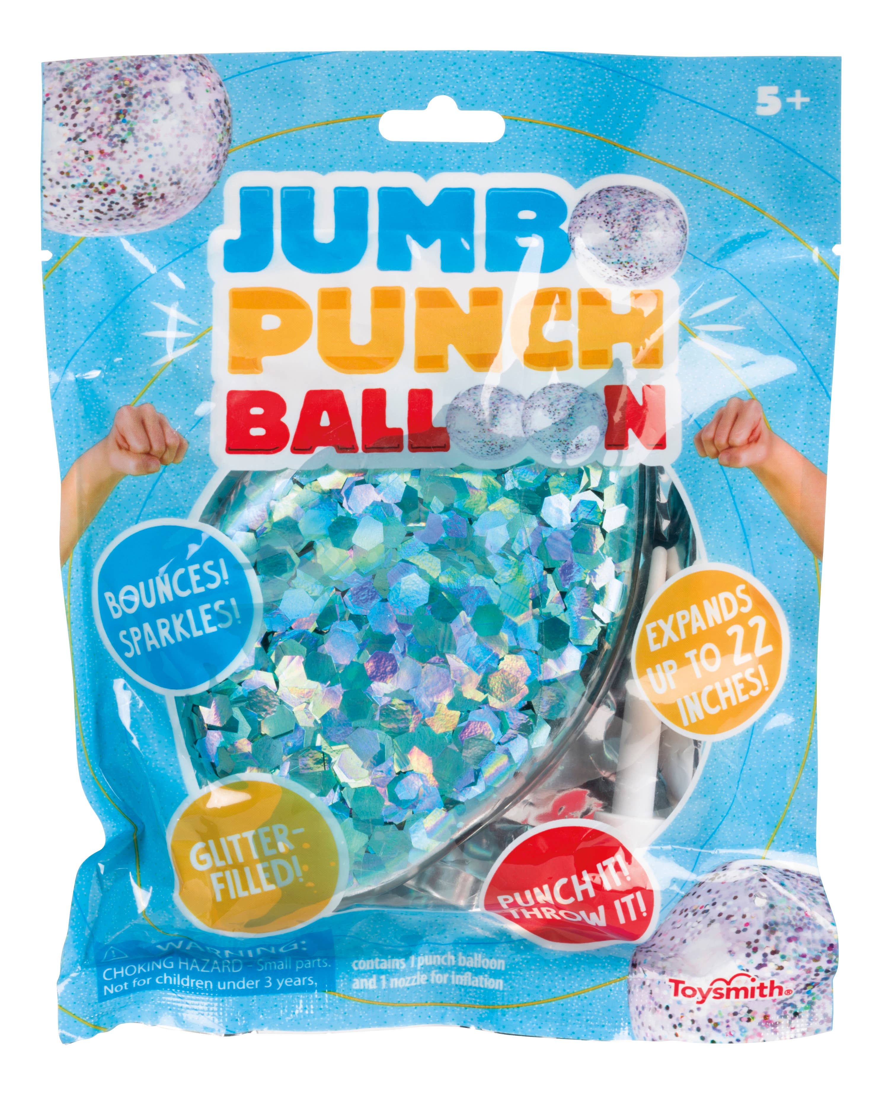 Toysmith - Wholesale Balloon - Glittery Jumbo 22" Punch Balloon, (Red, Blue, Silver)1
