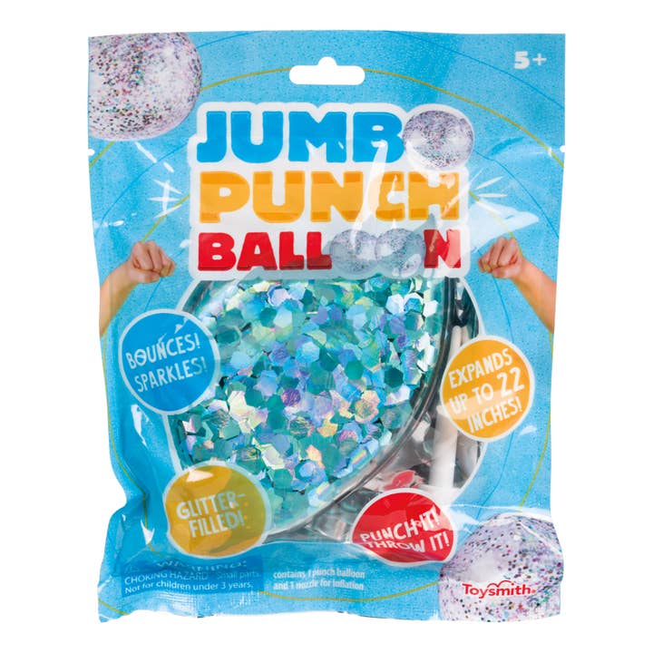 Toysmith - Wholesale Balloon - Glittery Jumbo 22" Punch Balloon, (Red, Blue, Silver)1