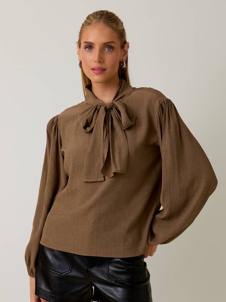 COCO LONG SLEEVE FRONT NECK TIE BLOUSE for wholesale on Faire0
