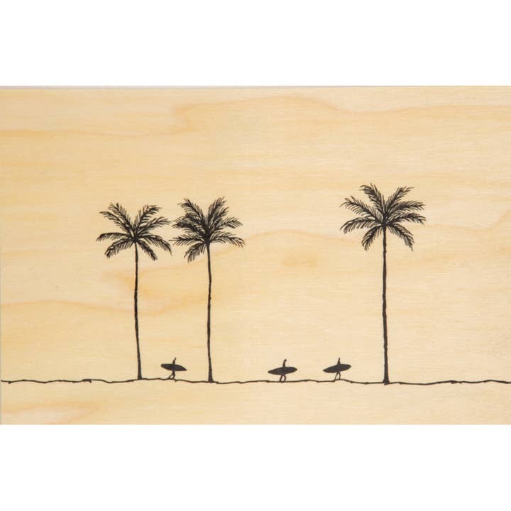 Carte postale en bois N et B Surfers pour la vente par Woodhi