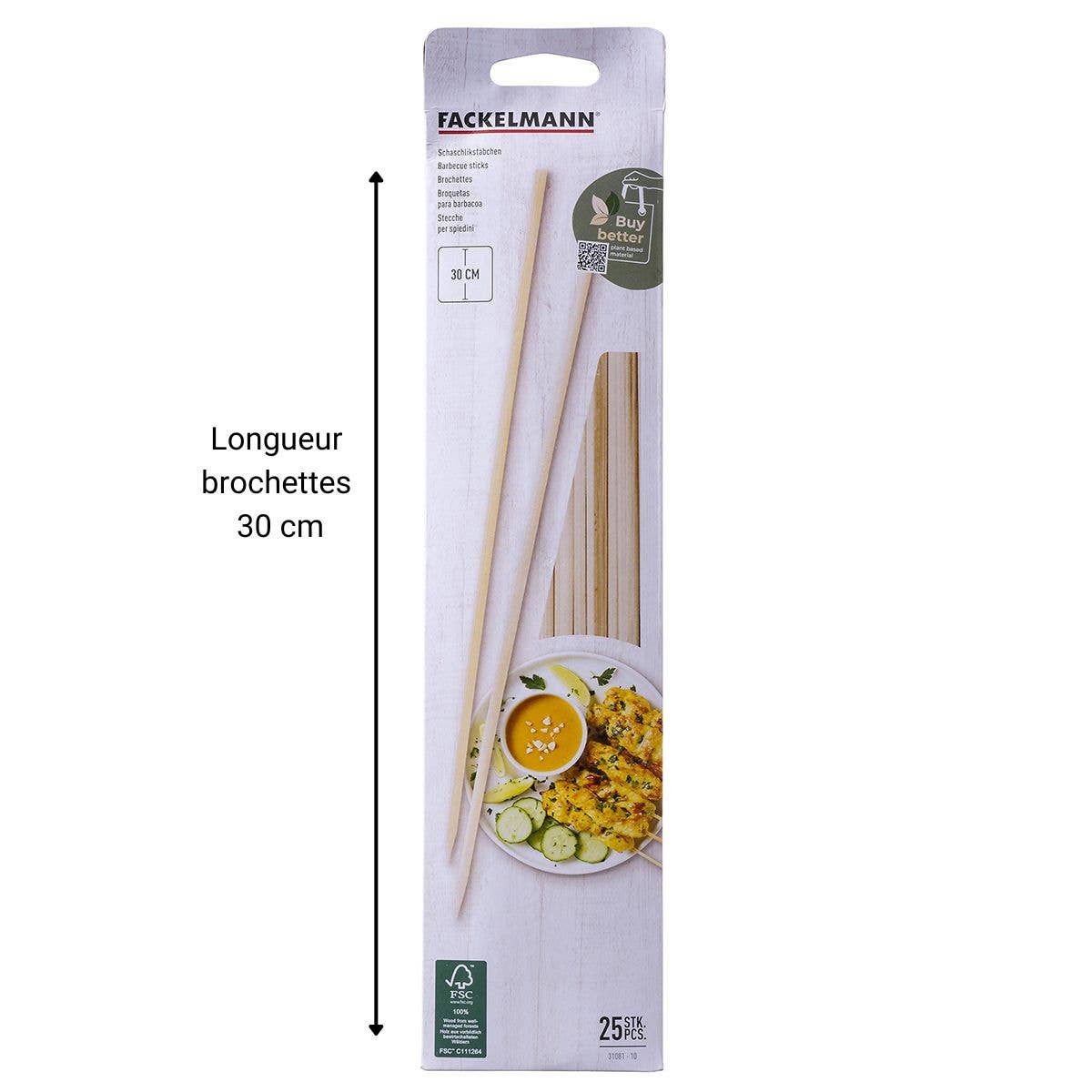Fackelmann - Wholesale Skewer - Set of 25 wooden skewer picks of 30 cm Single Use2