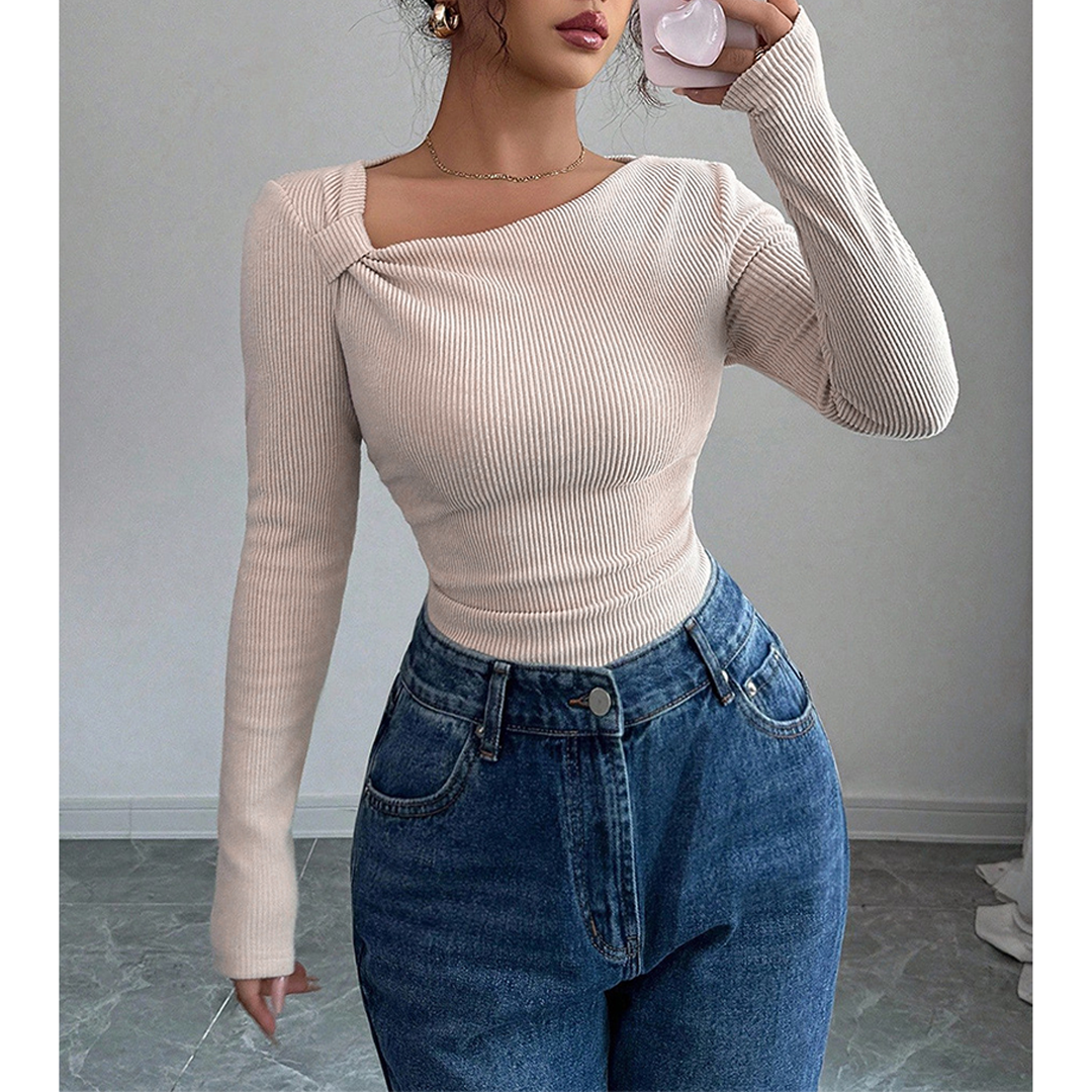 Apricot Elegant Slim Fit Solid Color Stretch Knit Top ZK3722 for wholesale on Faire0