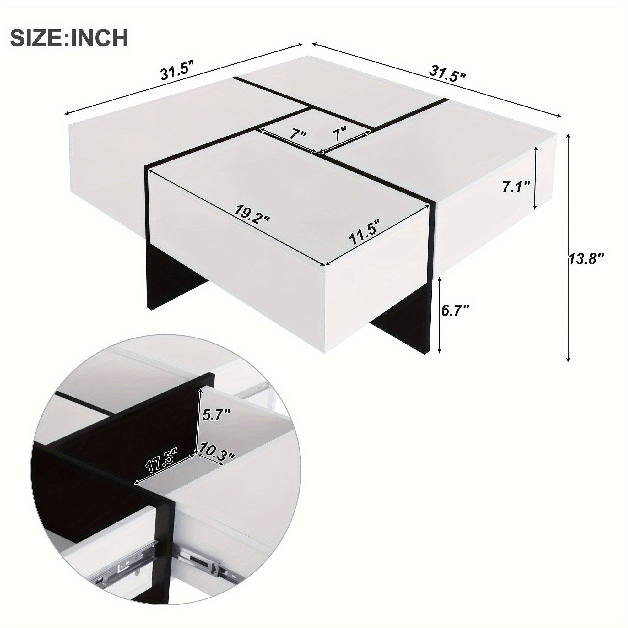 Volcanic Cult - Wholesale Coffee Table - Unique Design Coffee Table with 4 Hidden Storage Compartments, Square Cocktail Table with Extendable Sliding Tabletop, UV High-gloss Design Center Table for Living Room4