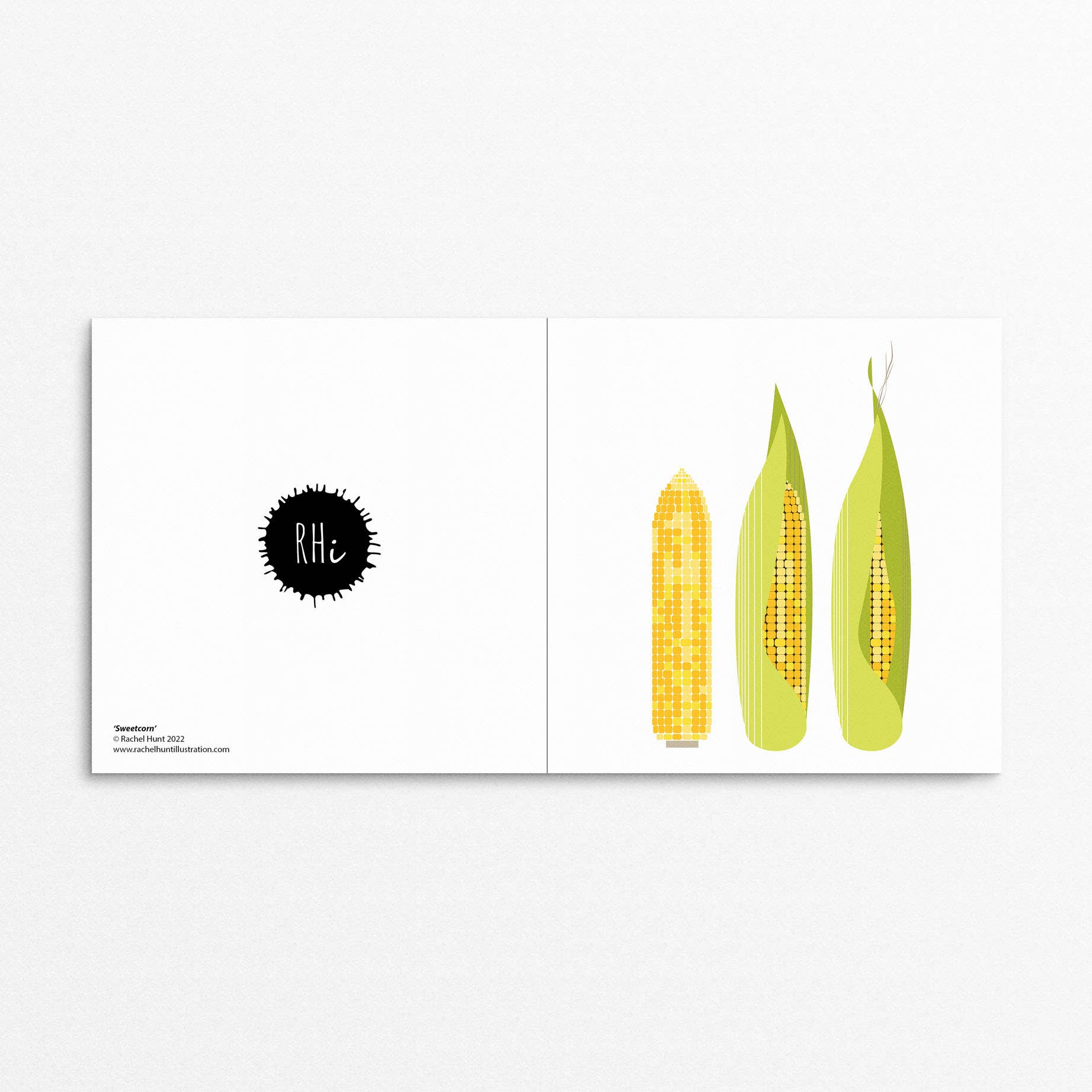 Rachel Hunt Illustration – wholesale Everyday greeting card – 'Sweetcorn'  Foodie Greetings card1