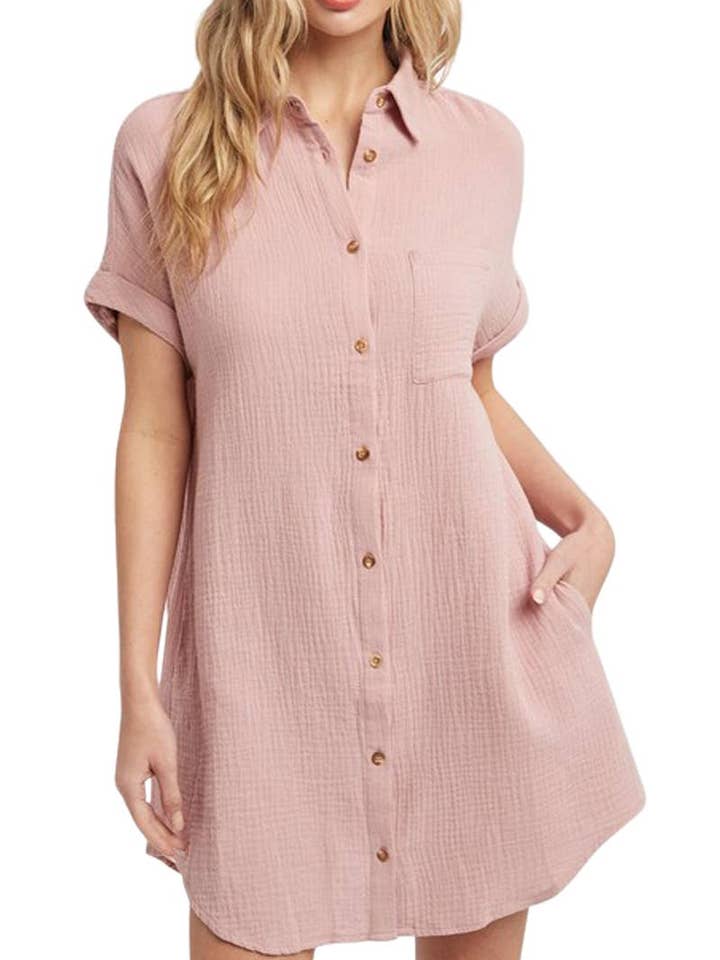 Vestido de camisa de botão com bolso por atacado de Vanilla Monkey