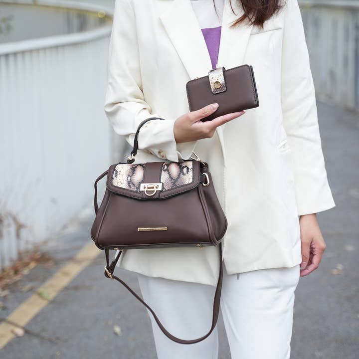 MKF Collection - Wholesale Shoulder Bag - Women's - Geny Faux-Snake Embossed Shoulder bag with wallet by Mia K