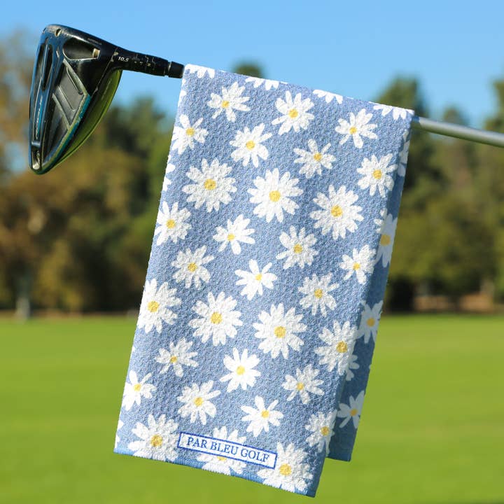 The Grey Daisy - Golfhandtuch mit fröhlichen weißen Gänseblümchen für den Großhandel von Par Bleu Golf