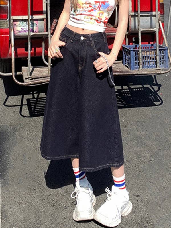 Blue Loose-Fitting Wide-Legged Denim Shorts for wholesale on Faire