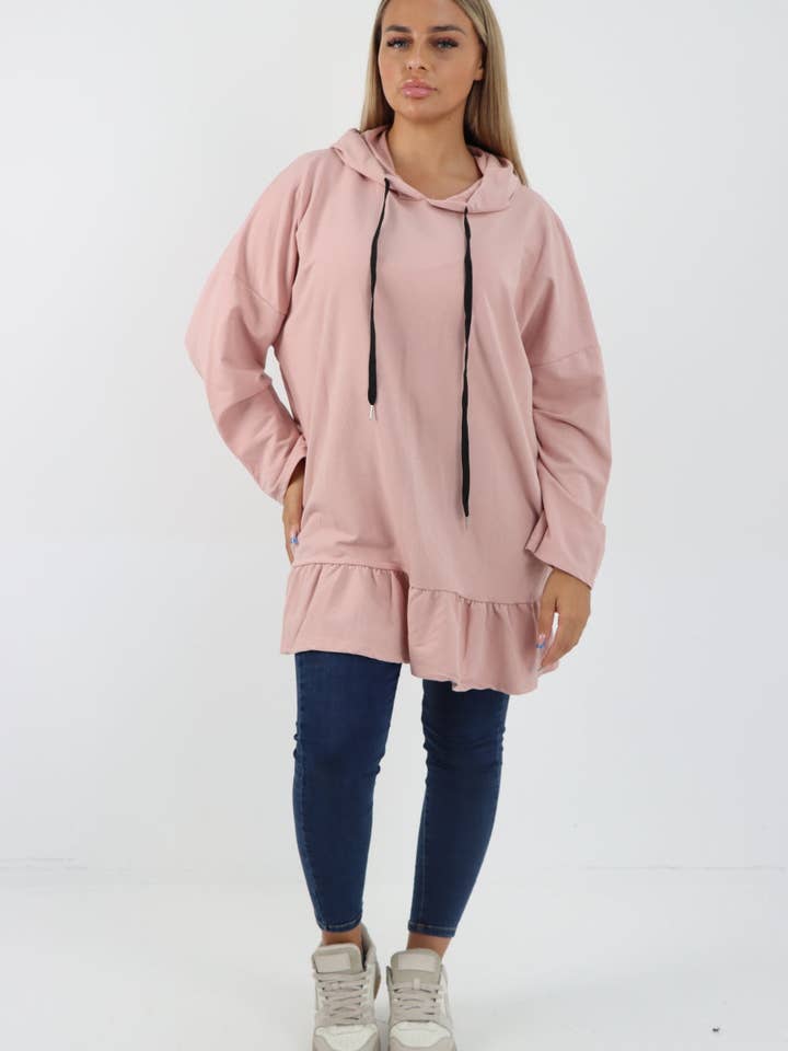 Miss Bold – wholesale Hoodie – Women's – Italian Frill Hem Long Sleeve Hooded Top