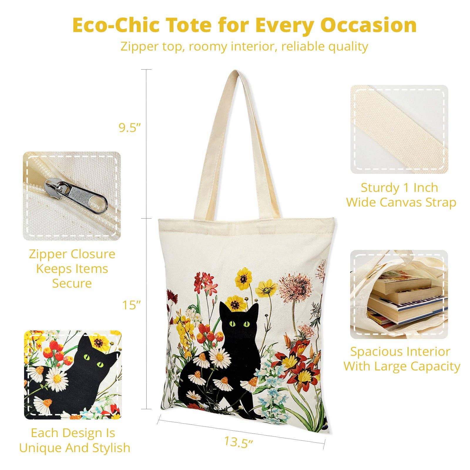 Wrapables.com - Wholesale Tote Bag - Women's - Wrapables Zippered Canvas Reusable Tote Bag5