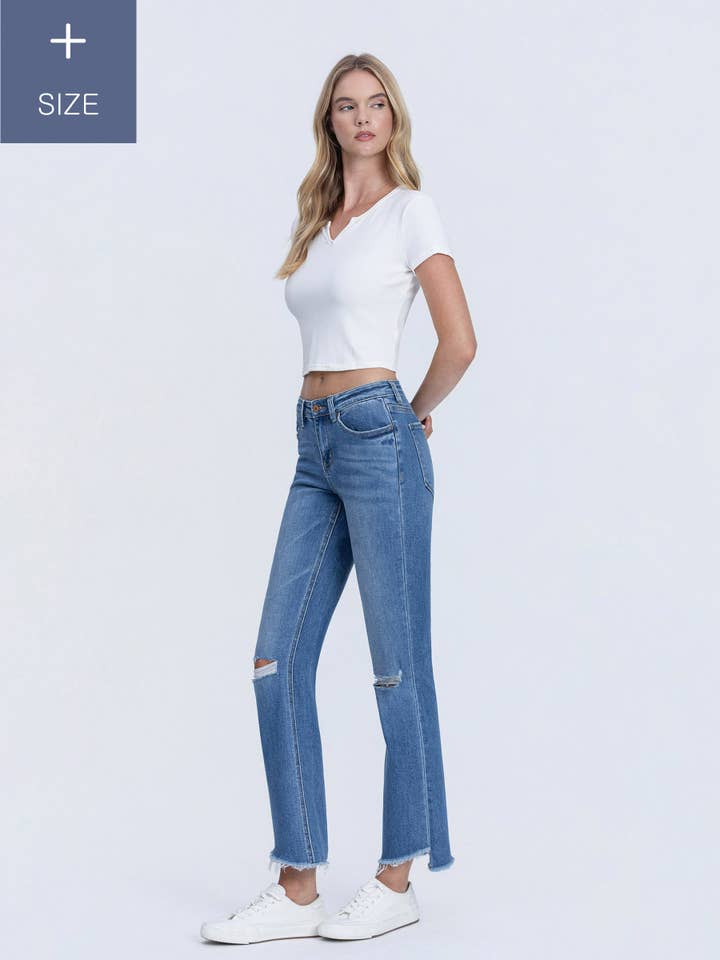 PLUS SIZE MID RISE RAW STEP HEM KICK FLARE JEANS T5380-P for wholesale by VERVET by FLYING MONKEY