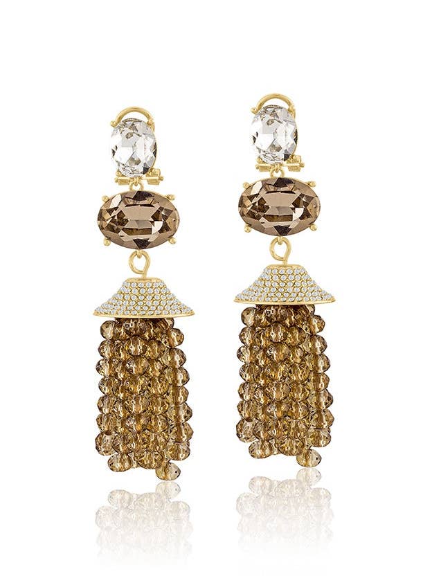Pavé Topaz Beaded Tassel Earrings for wholesale by ZAXIE by Stefanie Taylor