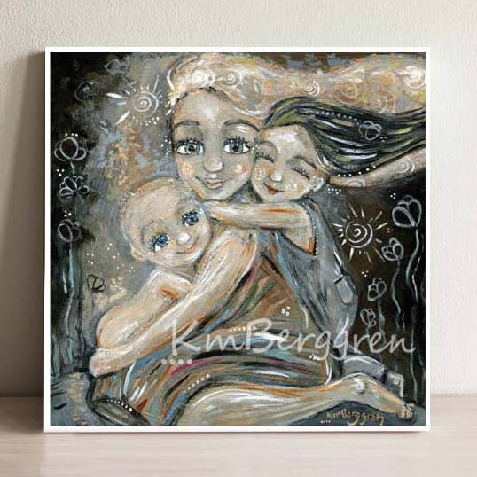 We Are Enough - Mommy, Older Daughter & Baby Art Print for wholesale by Katie m. Berggren art & design, LLC