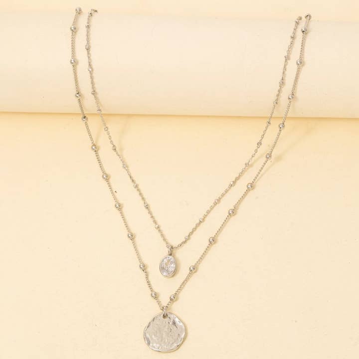 Coin And Oval Cz Charm Layered Chain Necklace for wholesale by Anarchy Street