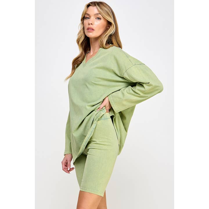 Sweet Generis - Wholesale Lounge Set - Women's - COTTON MINIERAL WASHED OVERSIZE TOP WITH CASUAL BIKER SHORT 30