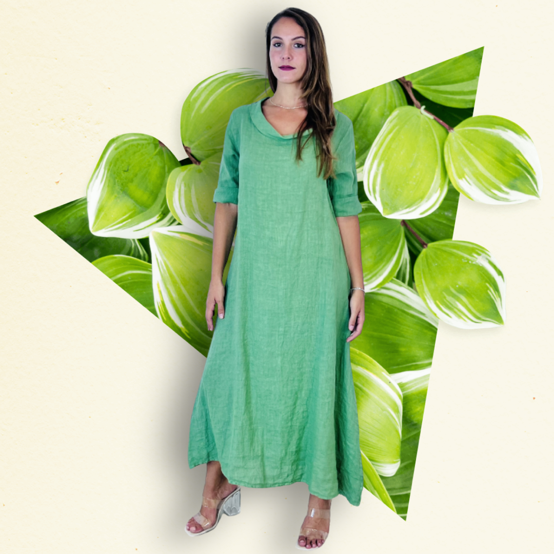Linen & More – Vestido - Mulher por atacado – REF 25812 VESTIDO COMPRIDO DECOTE BARCO LINHO 100%10